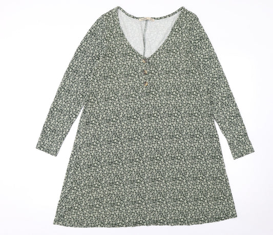 Pull&Bear Women's Green Floral A-Line Viscose Dress Size 12