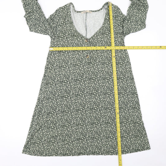 Pull&Bear Women's Green Floral A-Line Viscose Dress Size 12