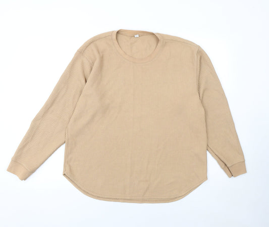 UNIQLO Men's Beige Waffle-Knit Crew Neck Long Sleeve Pullover Jumper M