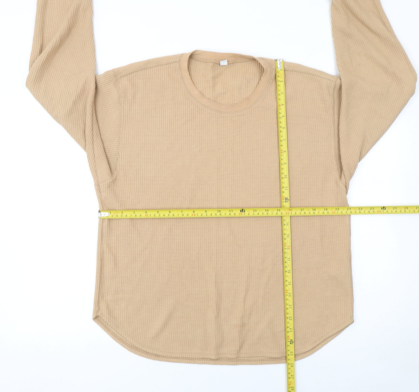 UNIQLO Men's Beige Waffle-Knit Crew Neck Long Sleeve Pullover Jumper M
