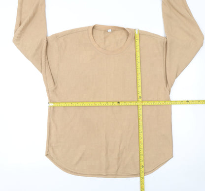 UNIQLO Men's Beige Waffle-Knit Crew Neck Long Sleeve Pullover Jumper M
