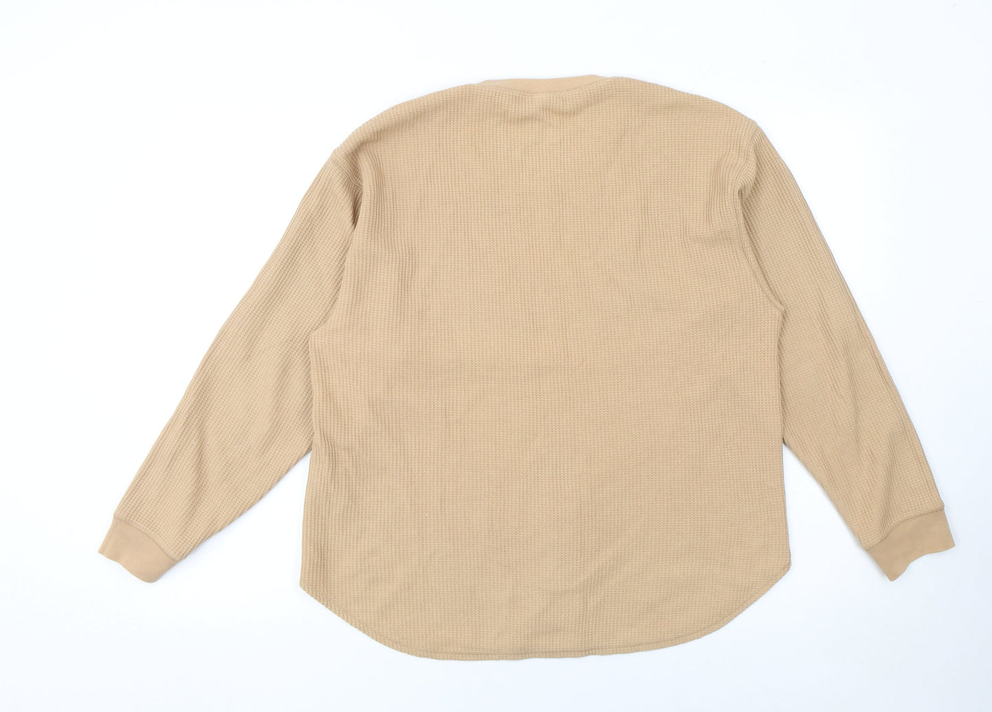 UNIQLO Men's Beige Waffle-Knit Crew Neck Long Sleeve Pullover Jumper M