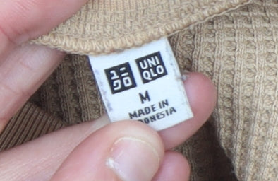 UNIQLO Men's Beige Waffle-Knit Crew Neck Long Sleeve Pullover Jumper M