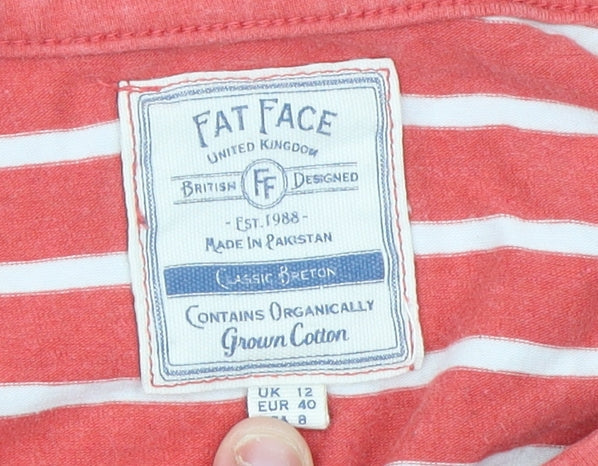 Fat Face Women’s Red White Striped Long Sleeve Cotton Jersey T-Shirt UK 12
