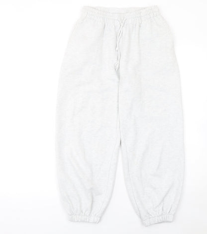 Zara Women Grey Jogger Trousers S Cotton Blend Elastic Waist