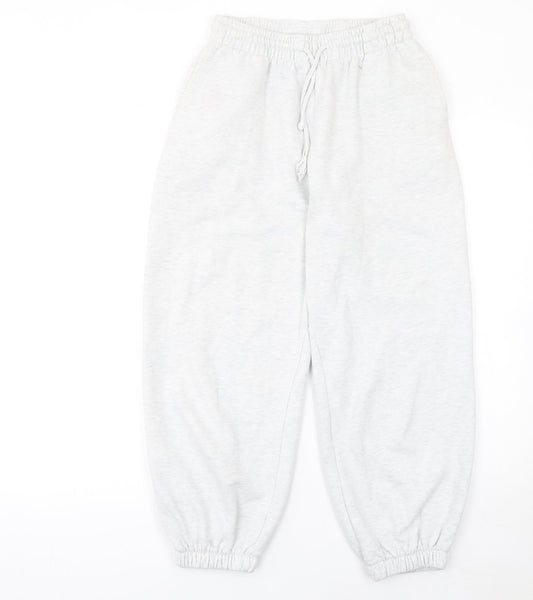 Zara Women Grey Jogger Trousers S Cotton Blend Elastic Waist