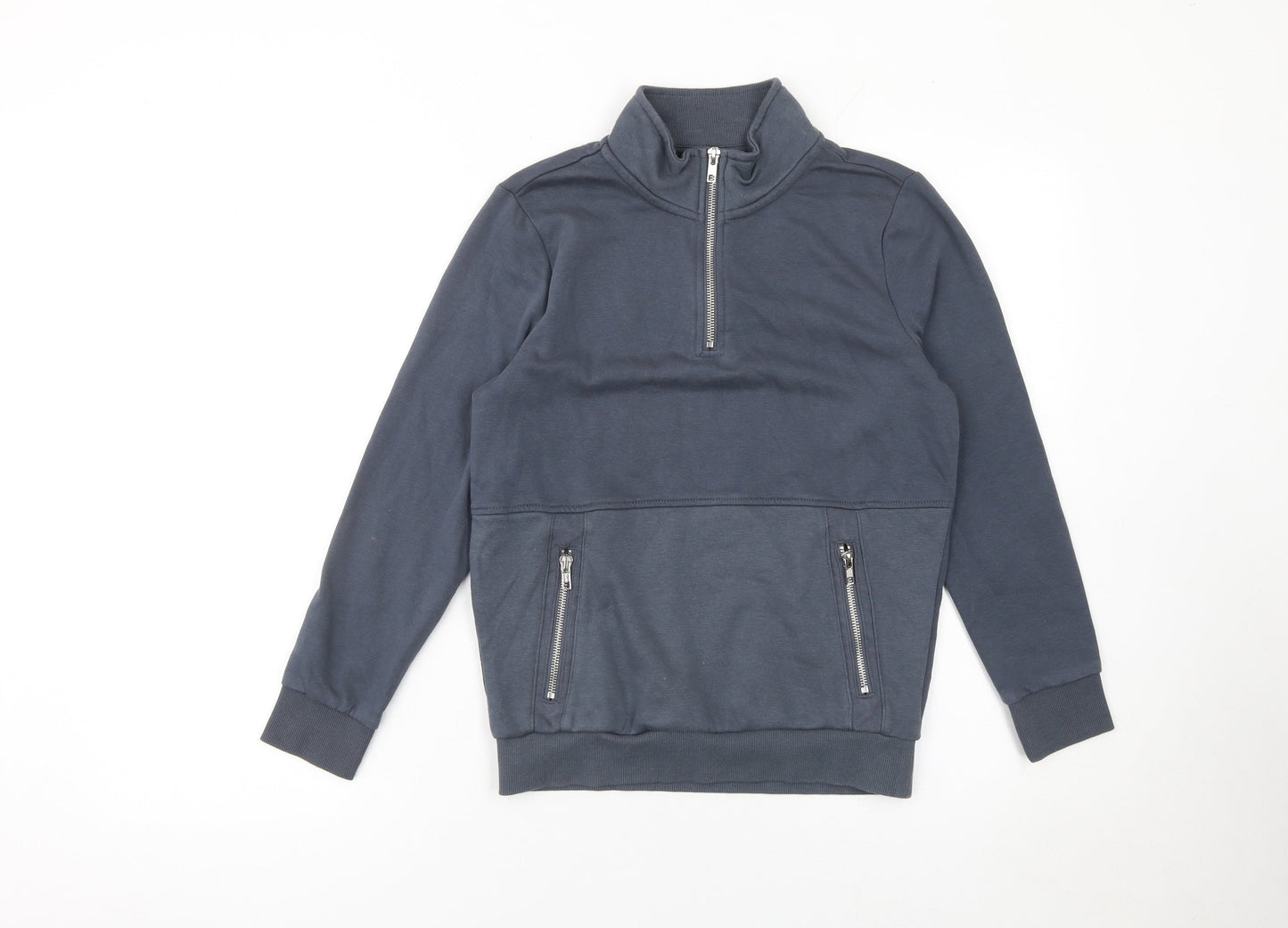 F&F Girls Blue 9-10 Years Half Zip High Neck Long Sleeve Sweatshirt