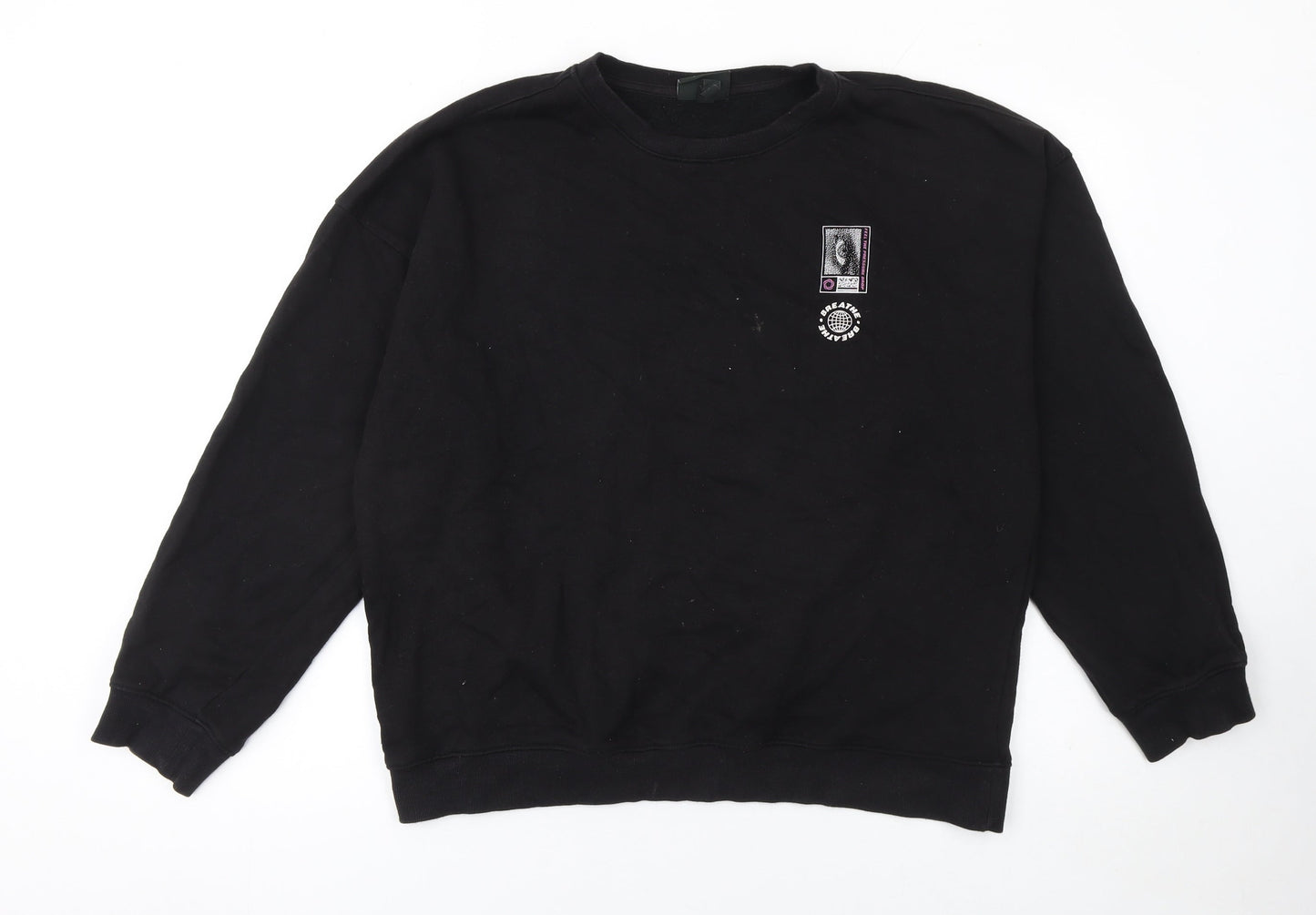 H&M Women’s Black Oversized Crew Neck Graphic Sweatshirt Size L