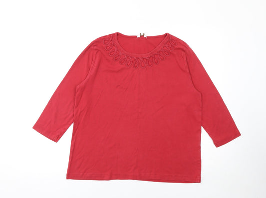 Cotton Traders Women Red 3/4 Sleeve Cotton T-Shirt Size 18