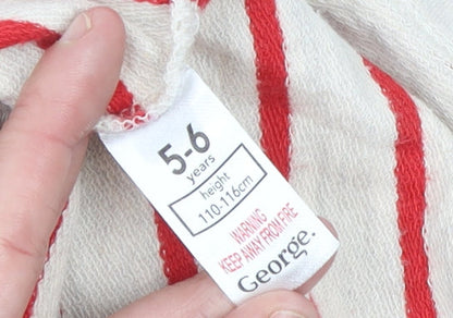 George Girls Beige Red Striped Christmas Reindeer Dress 5-6 Years