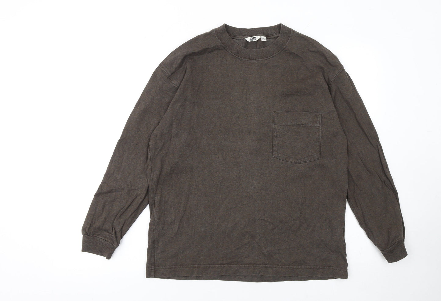 Uniqlo U Men's Brown Long Sleeve Crew Neck Cotton T-Shirt Size S