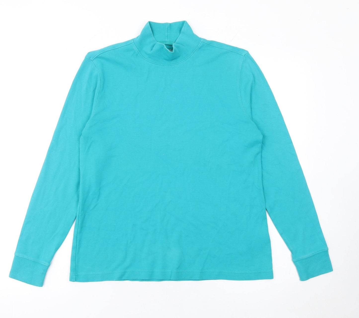 Lands' End Women's Blue Roll Neck Long Sleeve Cotton T-Shirt Size S