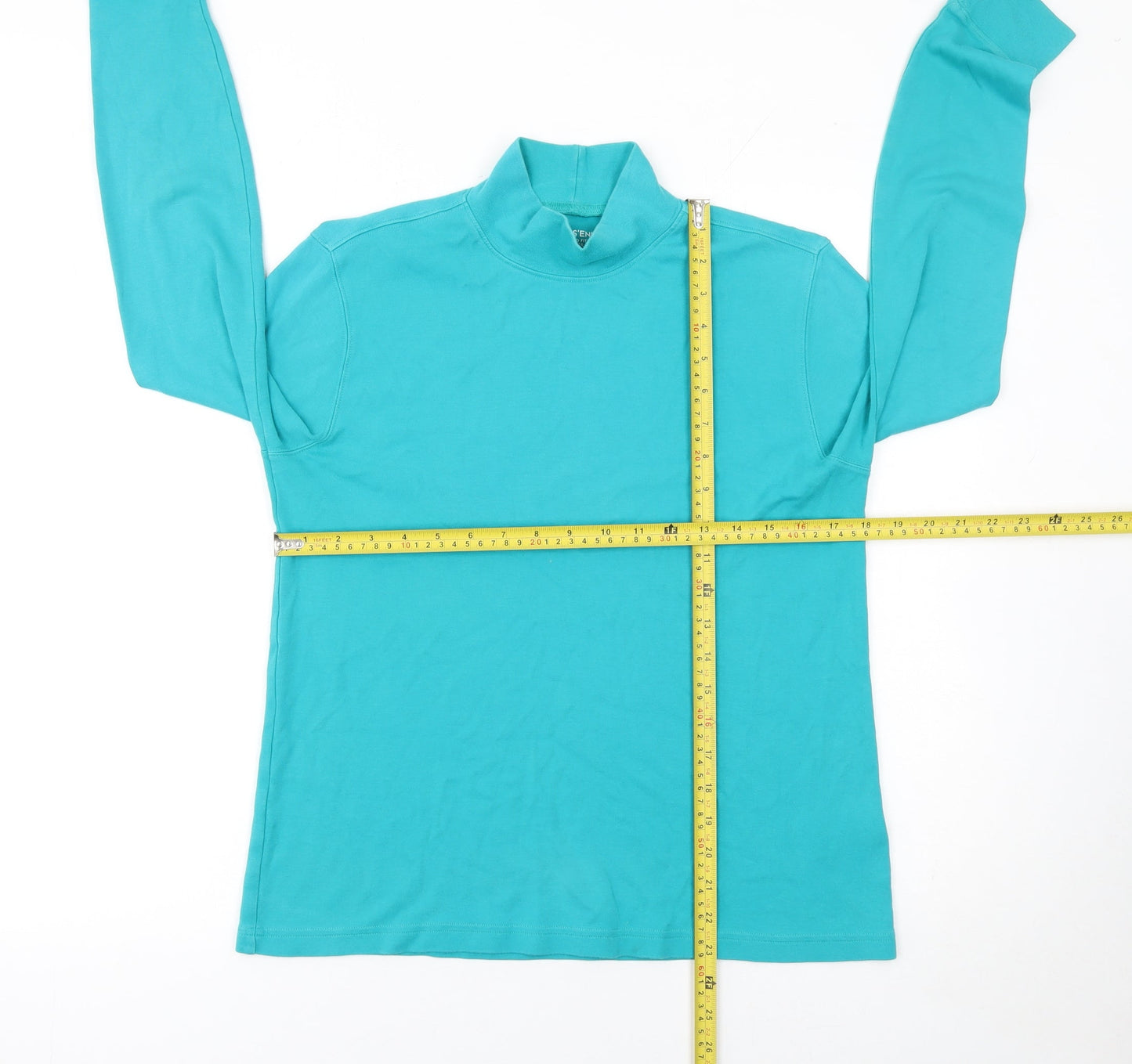 Lands' End Women's Blue Roll Neck Long Sleeve Cotton T-Shirt Size S