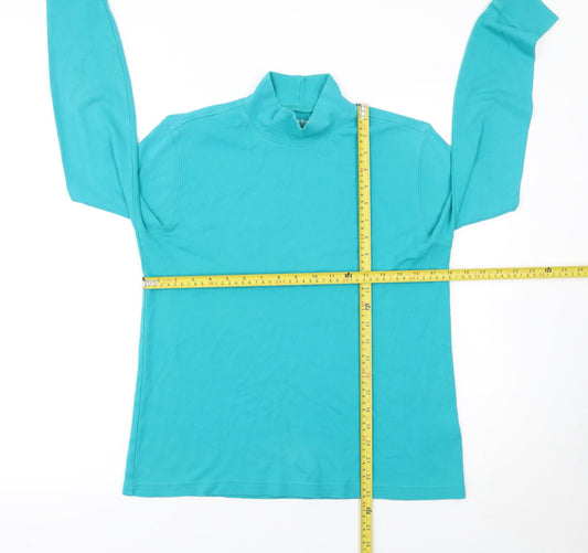 Lands' End Women's Blue Roll Neck Long Sleeve Cotton T-Shirt Size S