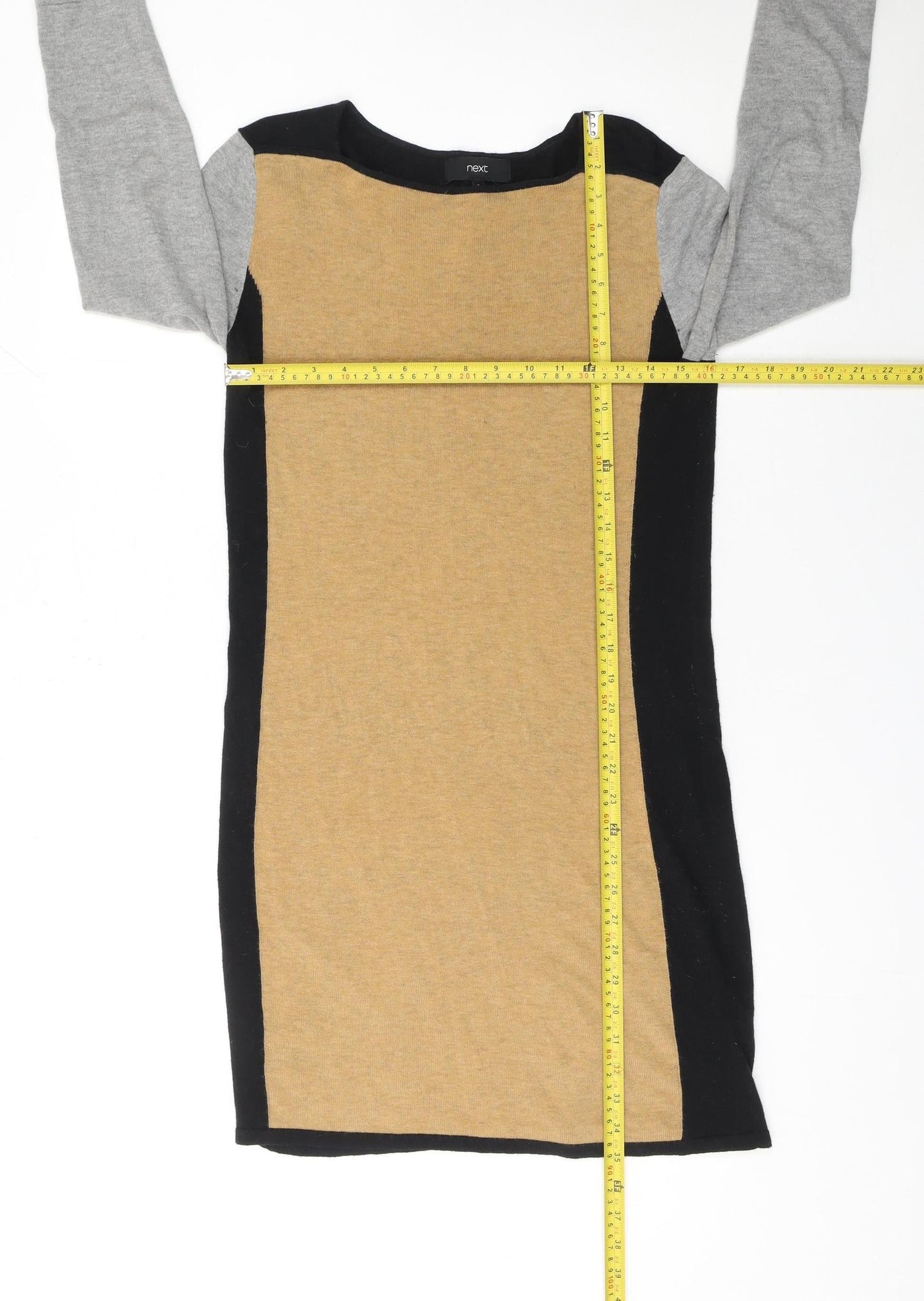 Next Womens Colourblock Shift Dress Beige Black Grey Size 8