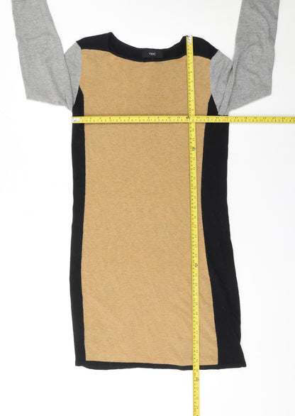 Next Womens Colourblock Shift Dress Beige Black Grey Size 8