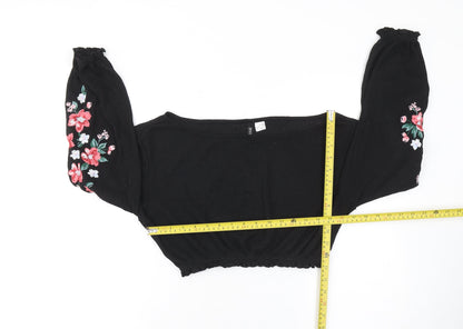 Womens UK Size S H&M Black Cropped Blouse