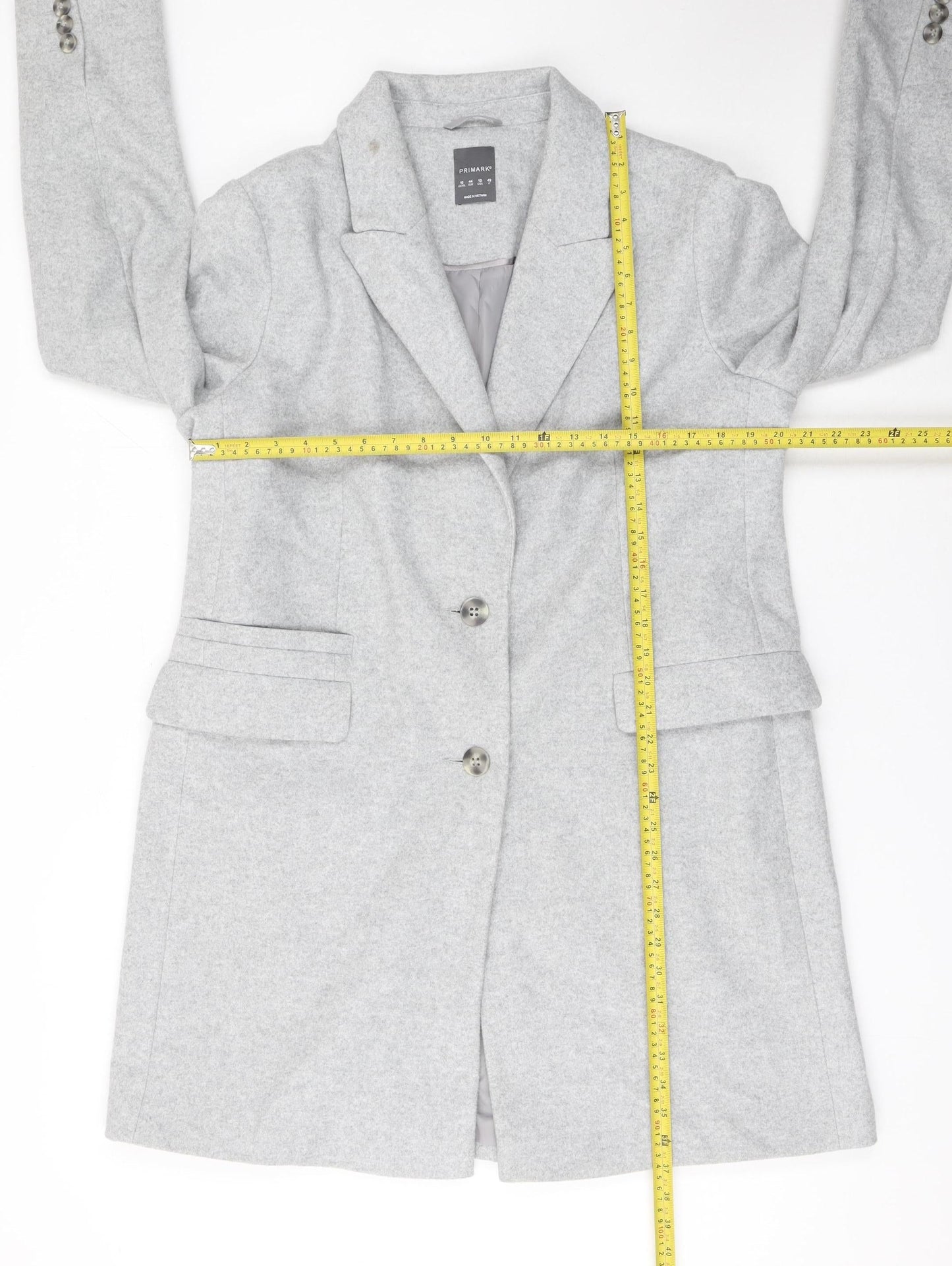 Primark Women Grey Mid-Length Polyester Overcoat Size 16