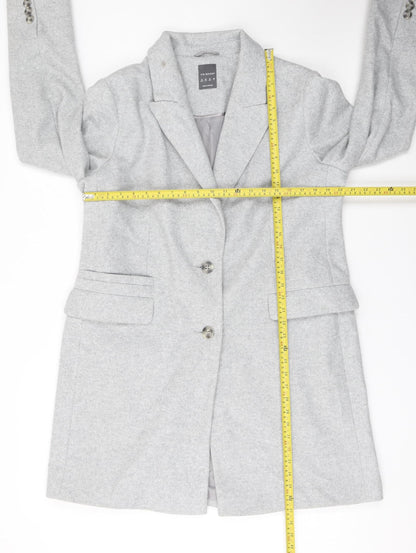Primark Women Grey Mid-Length Polyester Overcoat Size 16