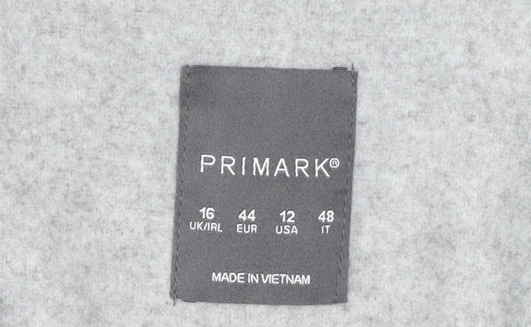 Primark Women Grey Mid-Length Polyester Overcoat Size 16