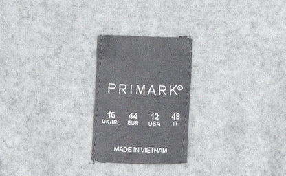 Primark Women Grey Mid-Length Polyester Overcoat Size 16