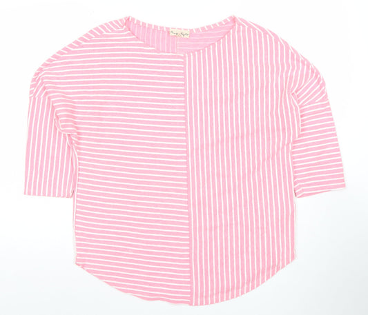 Phase Eight Womens Pink Striped 3/4 Sleeve Cotton Blend T-Shirt UK 12
