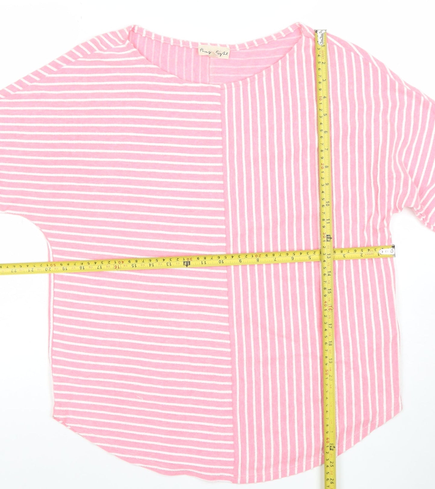 Phase Eight Womens Pink Striped 3/4 Sleeve Cotton Blend T-Shirt UK 12