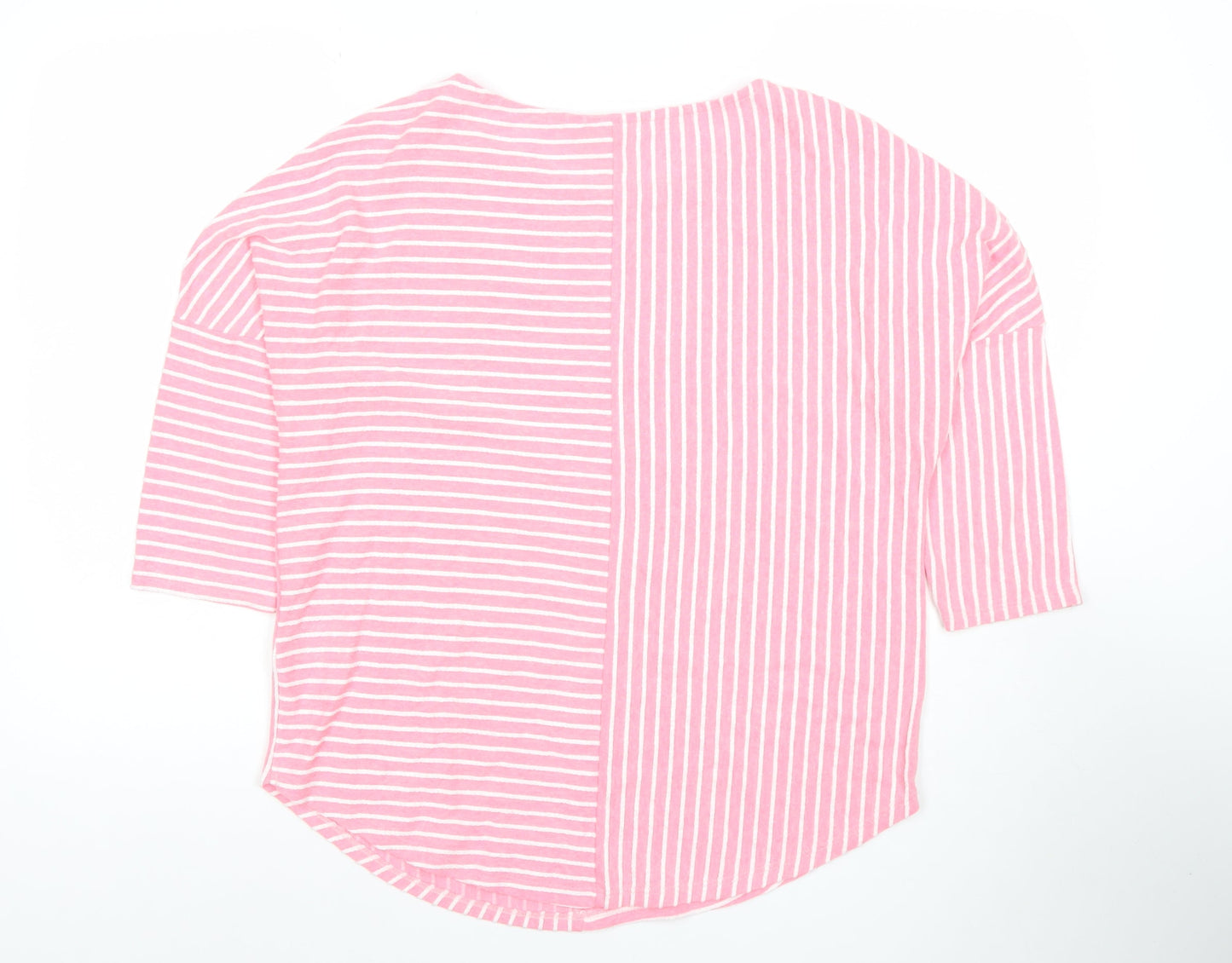 Phase Eight Womens Pink Striped 3/4 Sleeve Cotton Blend T-Shirt UK 12