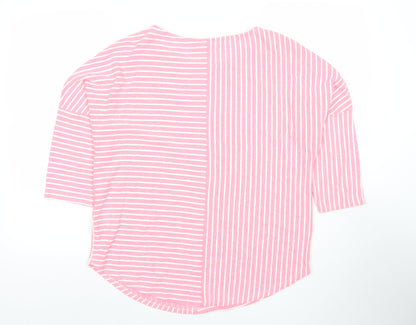 Phase Eight Womens Pink Striped 3/4 Sleeve Cotton Blend T-Shirt UK 12