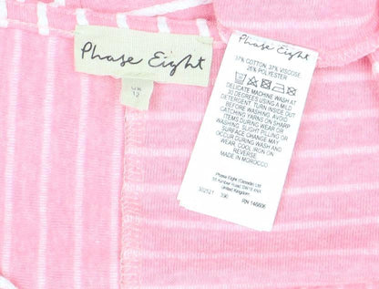 Phase Eight Womens Pink Striped 3/4 Sleeve Cotton Blend T-Shirt UK 12