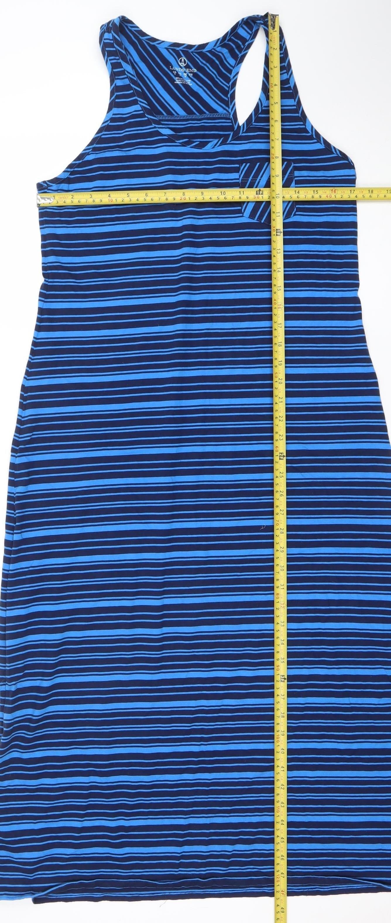 Lands' End Women's Blue Striped Cotton Tank Dress Size M