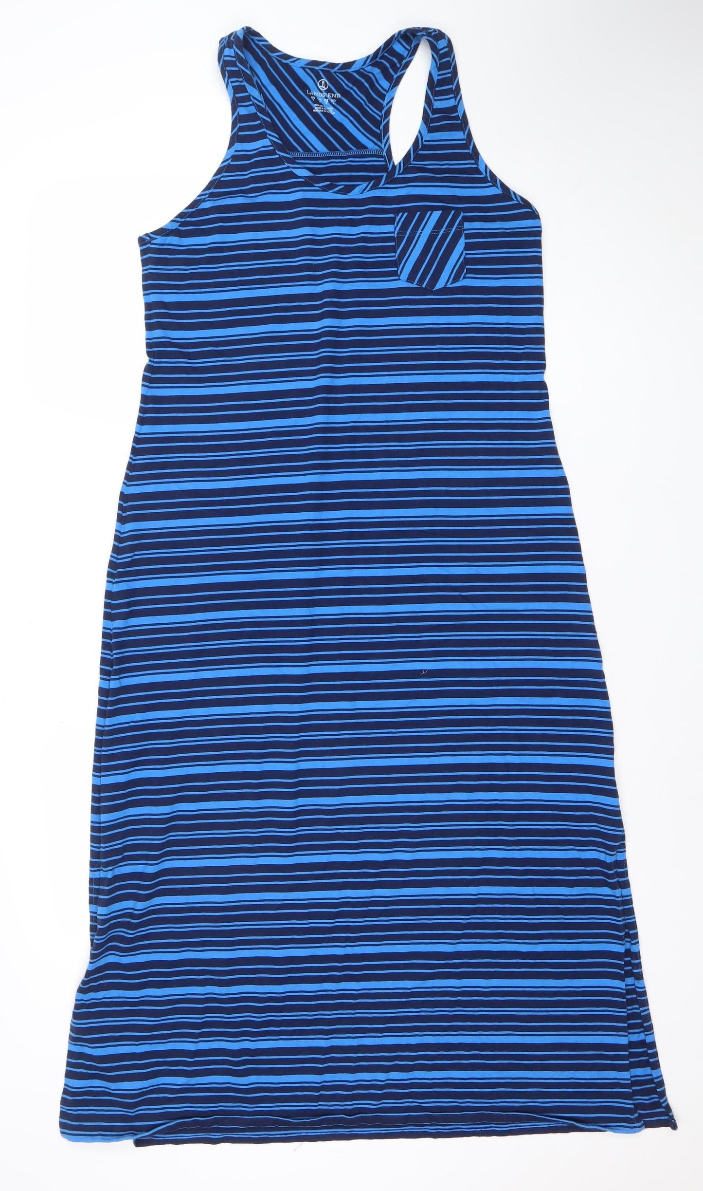 Lands' End Women's Blue Striped Cotton Tank Dress Size M
