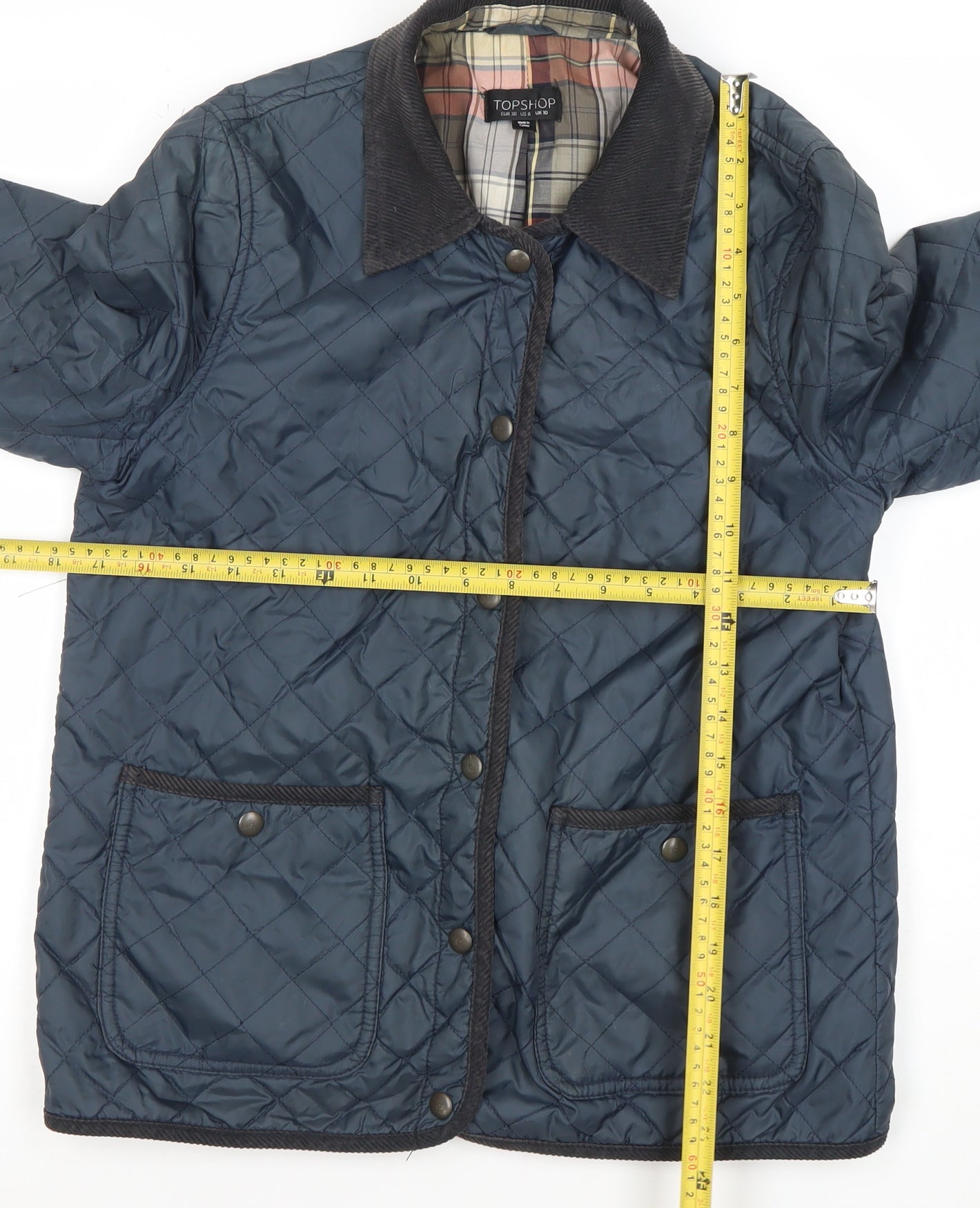 Womens UK Size 10 Topshop Blue Quilted Coat