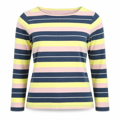 Front view of Crew Clothing Women’s Multicoloured Striped Long Sleeve Cotton T-Shirt, size UK 10