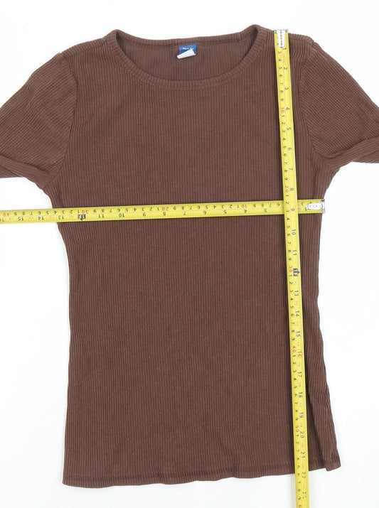 Old Navy Women Tall Brown Ribbed Long Sleeve T-Shirt Size S