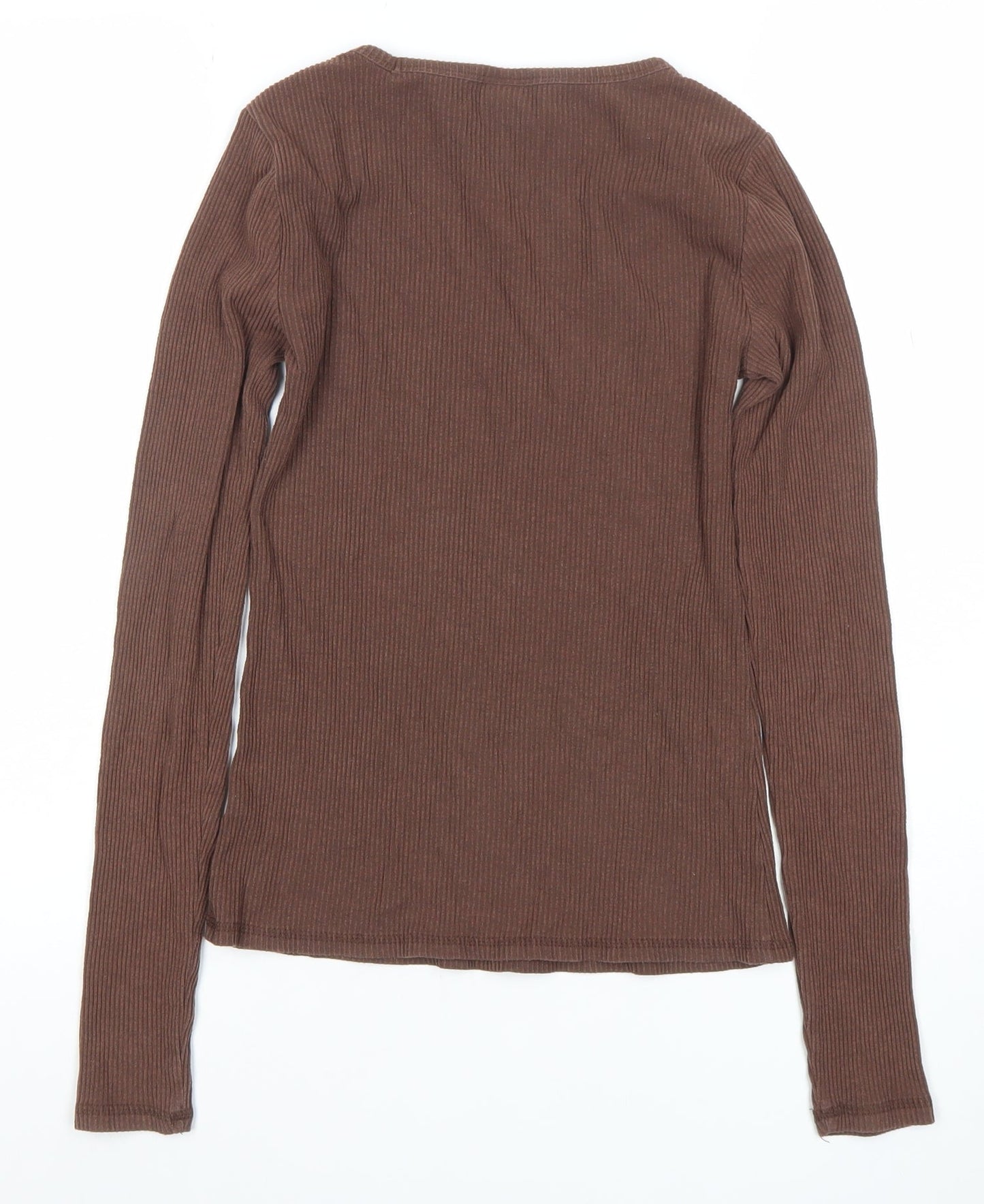 Old Navy Women Tall Brown Ribbed Long Sleeve T-Shirt Size S