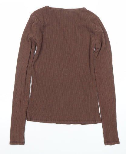 Old Navy Women Tall Brown Ribbed Long Sleeve T-Shirt Size S