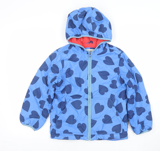 Mini Boden Girls Blue Heart Print Hooded Puffer Jacket 7-8 Years
