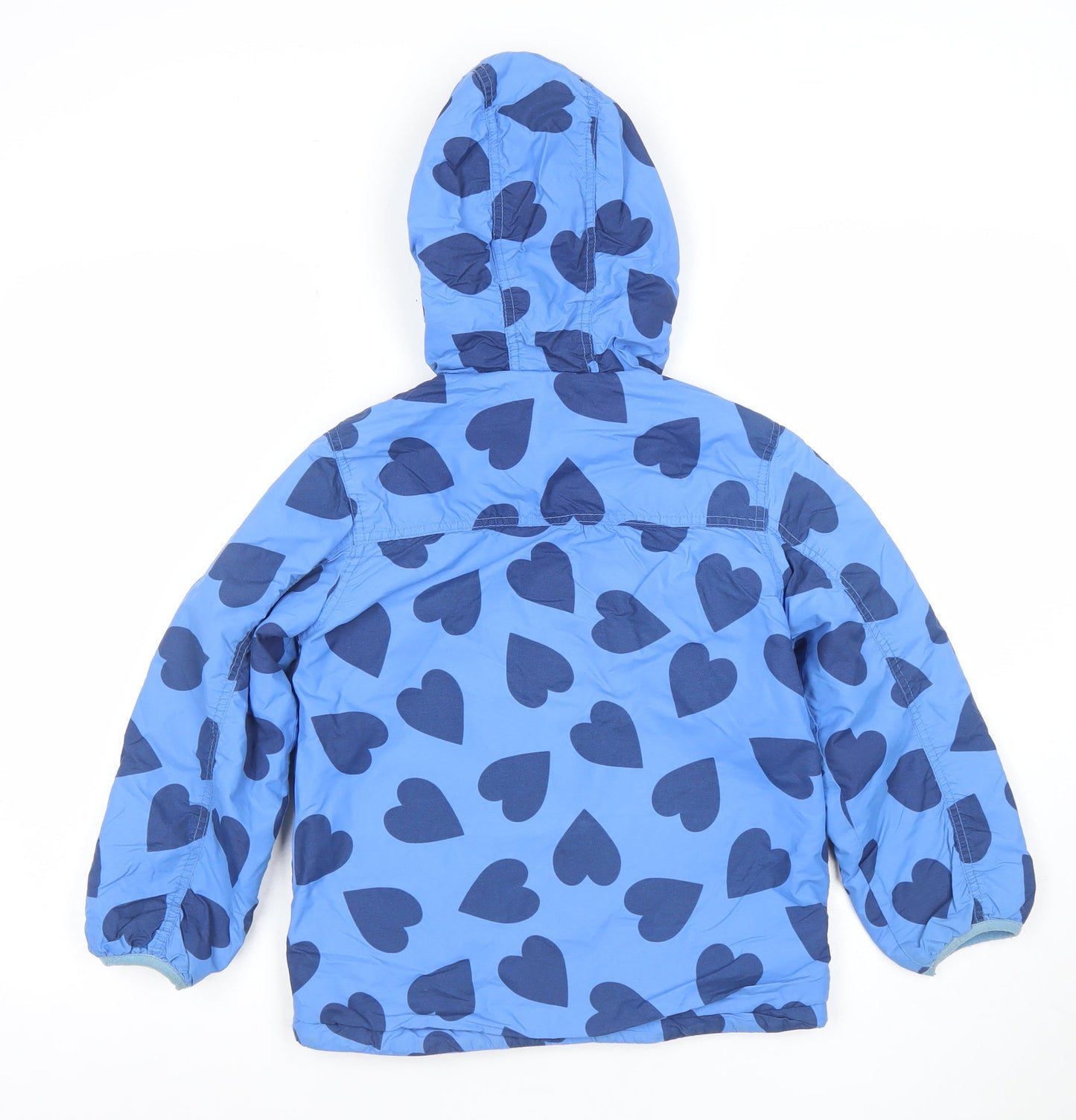 Mini Boden Girls Blue Heart Print Hooded Puffer Jacket 7-8 Years