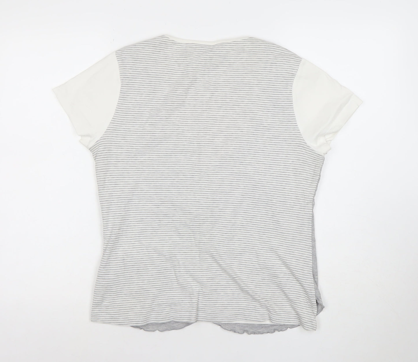 M&Co Women’s Grey Striped Button V-Neck Jersey T-Shirt XL