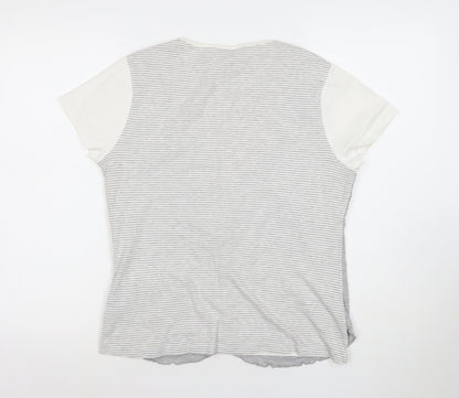 M&Co Women’s Grey Striped Button V-Neck Jersey T-Shirt XL