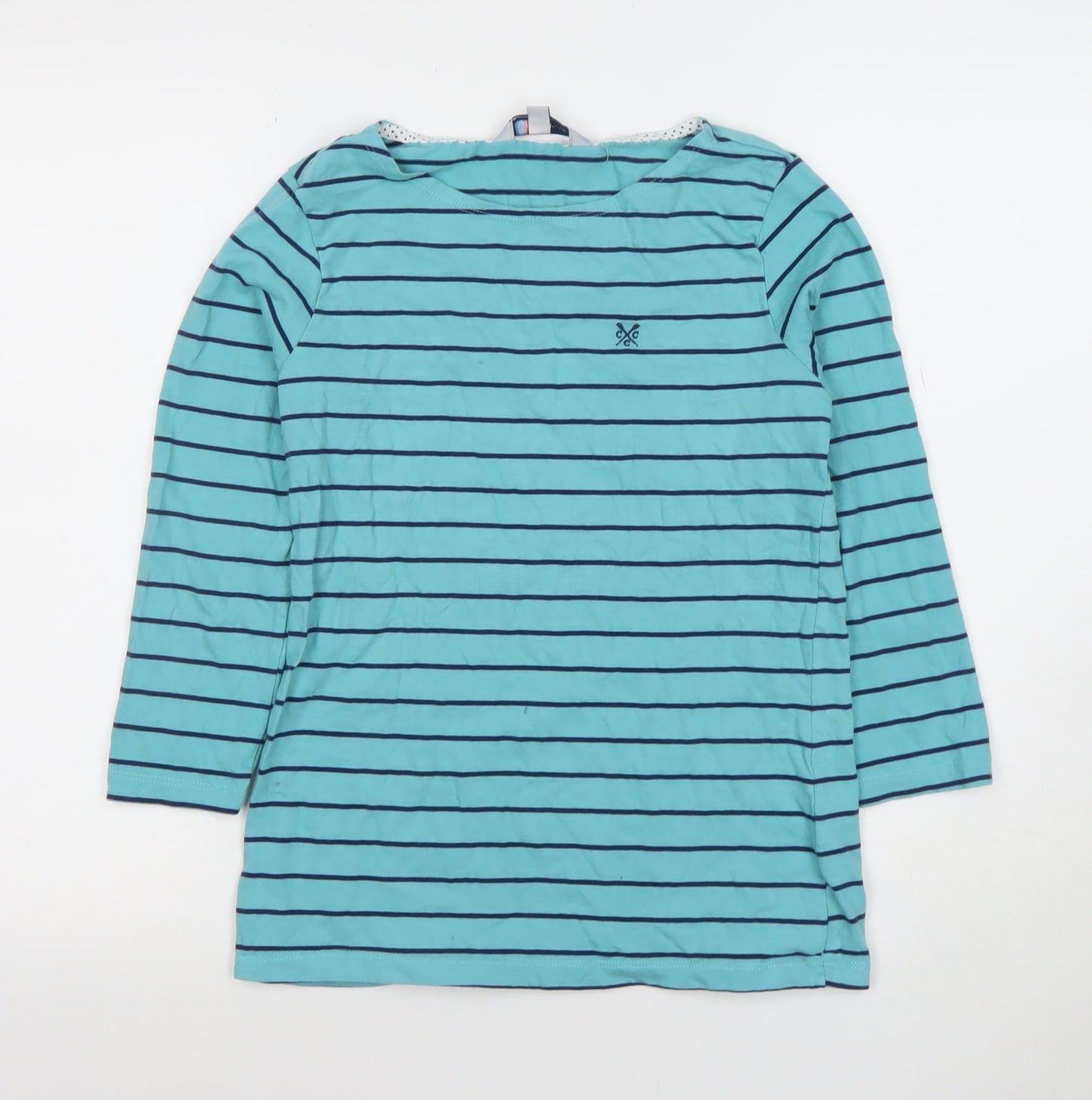 Crew Clothing Co. Women's Blue Striped Long Sleeve Cotton T-Shirt Size 8