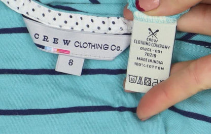 Crew Clothing Co. Women's Blue Striped Long Sleeve Cotton T-Shirt Size 8