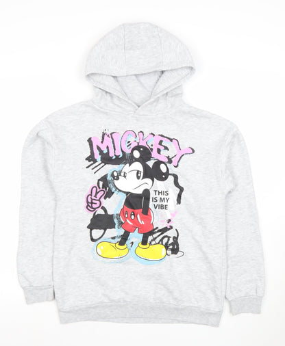 Primark Boys Grey Mickey Mouse Hoodie 11-12 Years Pullover Graphic Print