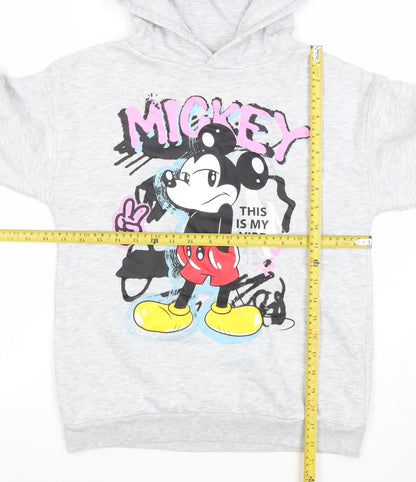 Primark Boys Grey Mickey Mouse Hoodie 11-12 Years Pullover Graphic Print