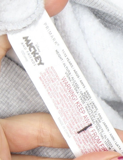 Primark Boys Grey Mickey Mouse Hoodie 11-12 Years Pullover Graphic Print