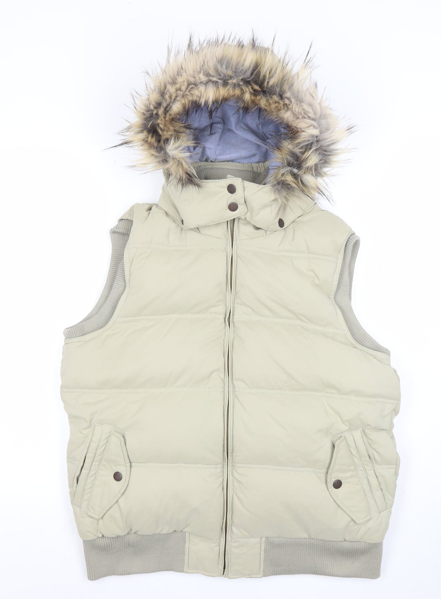 Fat Face Women's Beige Puffer Gilet Size 16 Hooded Down Waistcoat