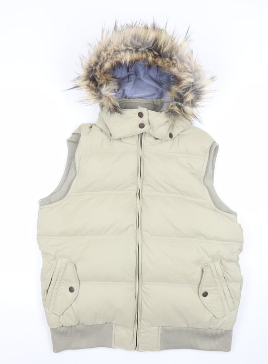 Fat Face Women's Beige Puffer Gilet Size 16 Hooded Down Waistcoat