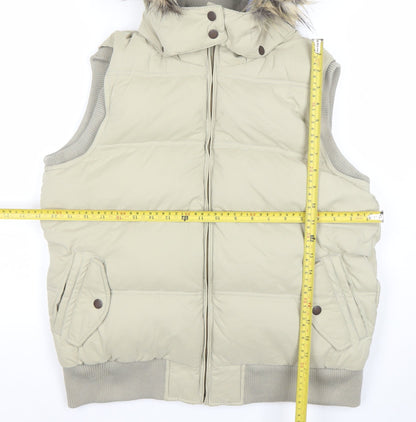 Fat Face Women's Beige Puffer Gilet Size 16 Hooded Down Waistcoat