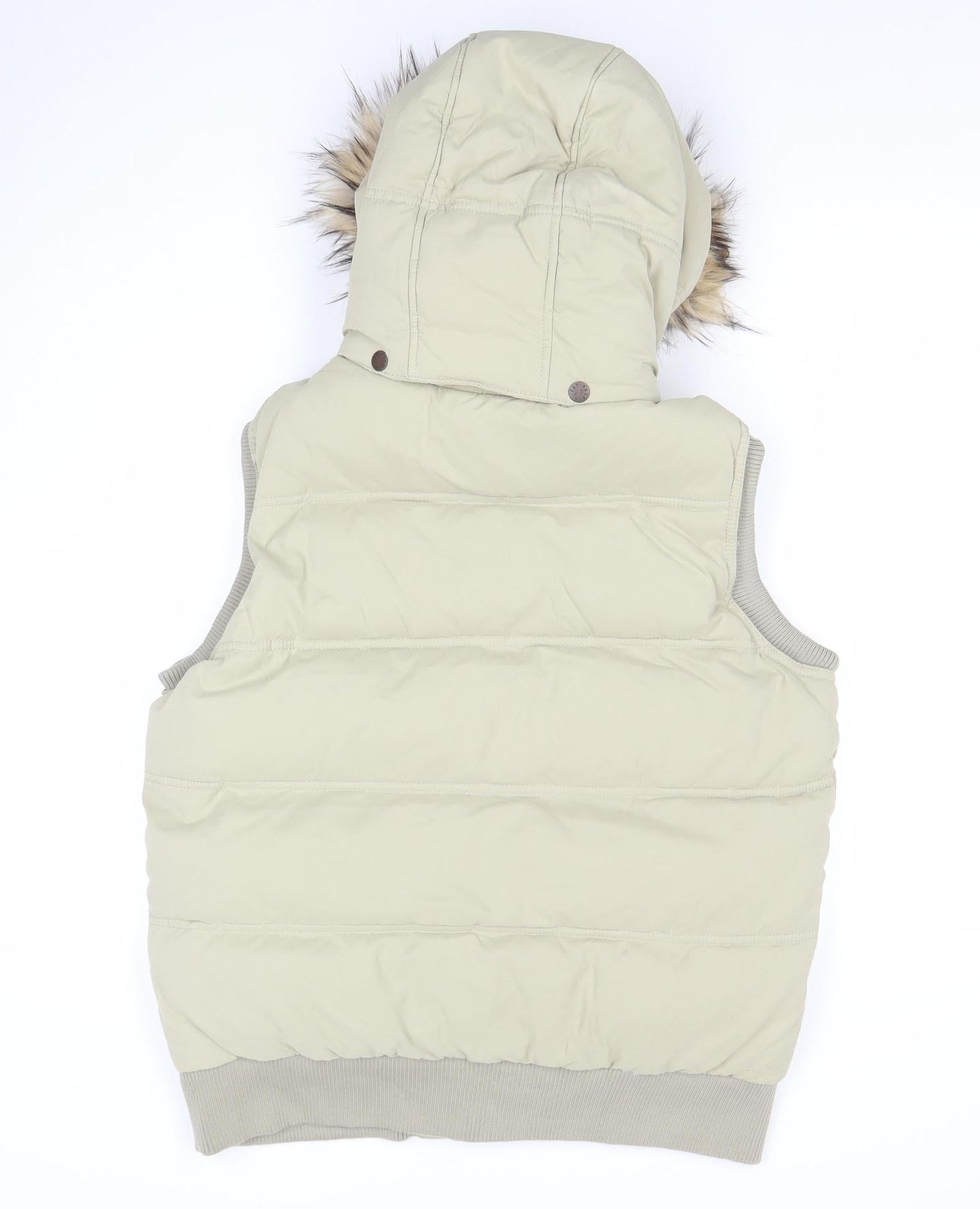 Fat Face Women's Beige Puffer Gilet Size 16 Hooded Down Waistcoat